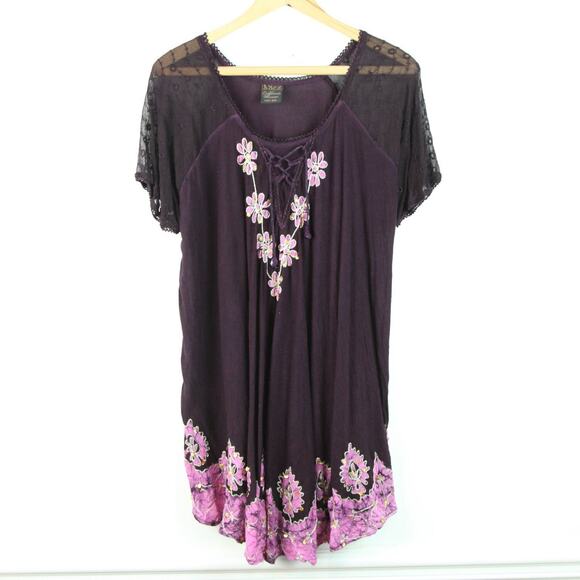 Vintage Dresses & Skirts - Vintage Tunic Dress Purple Fairy Beaded Festival Whimsigoth Boho Sequin Y2K